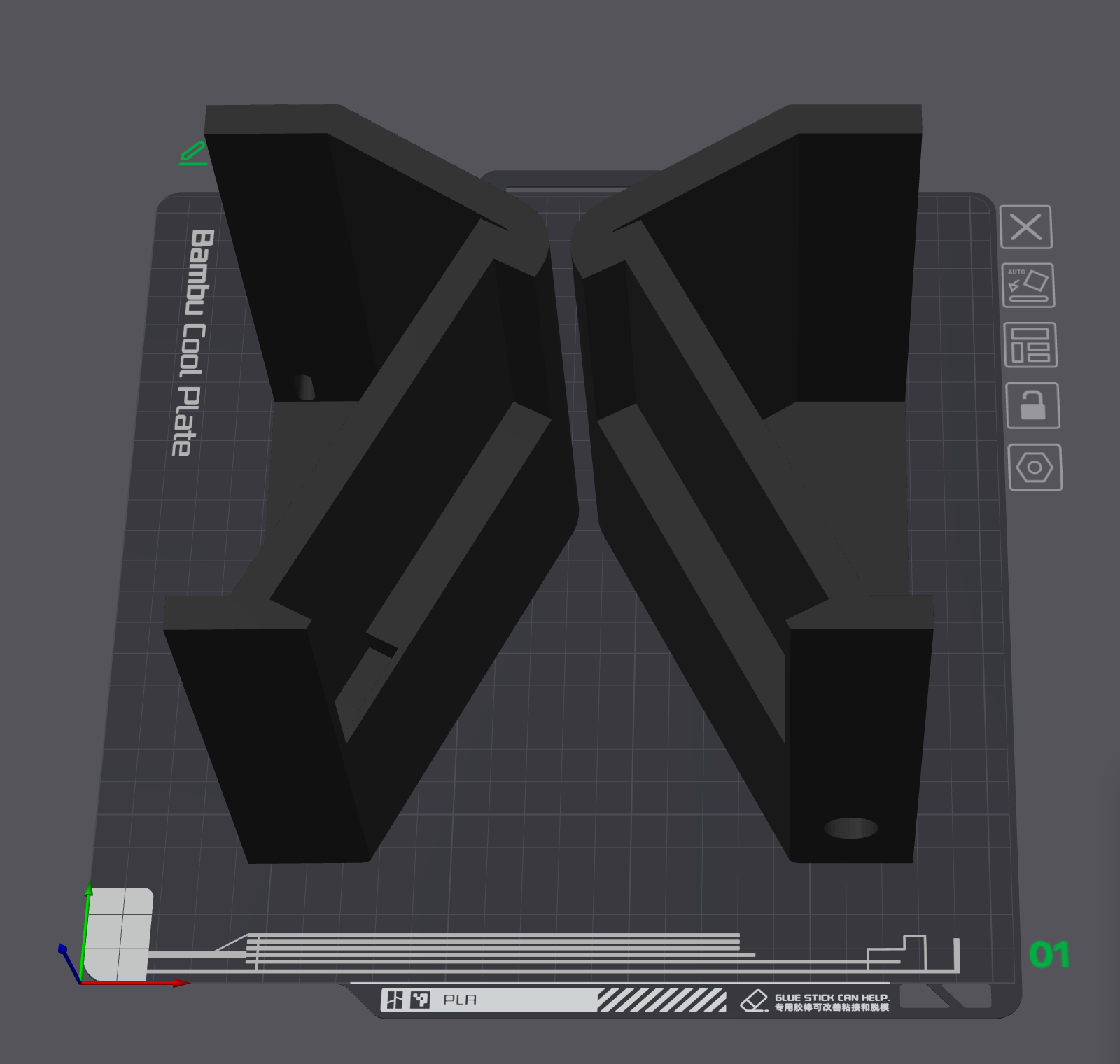 A Bambu Lab 3D printer slicer view showing two halves of the AUTEUR enclosure laid out on the print bed.